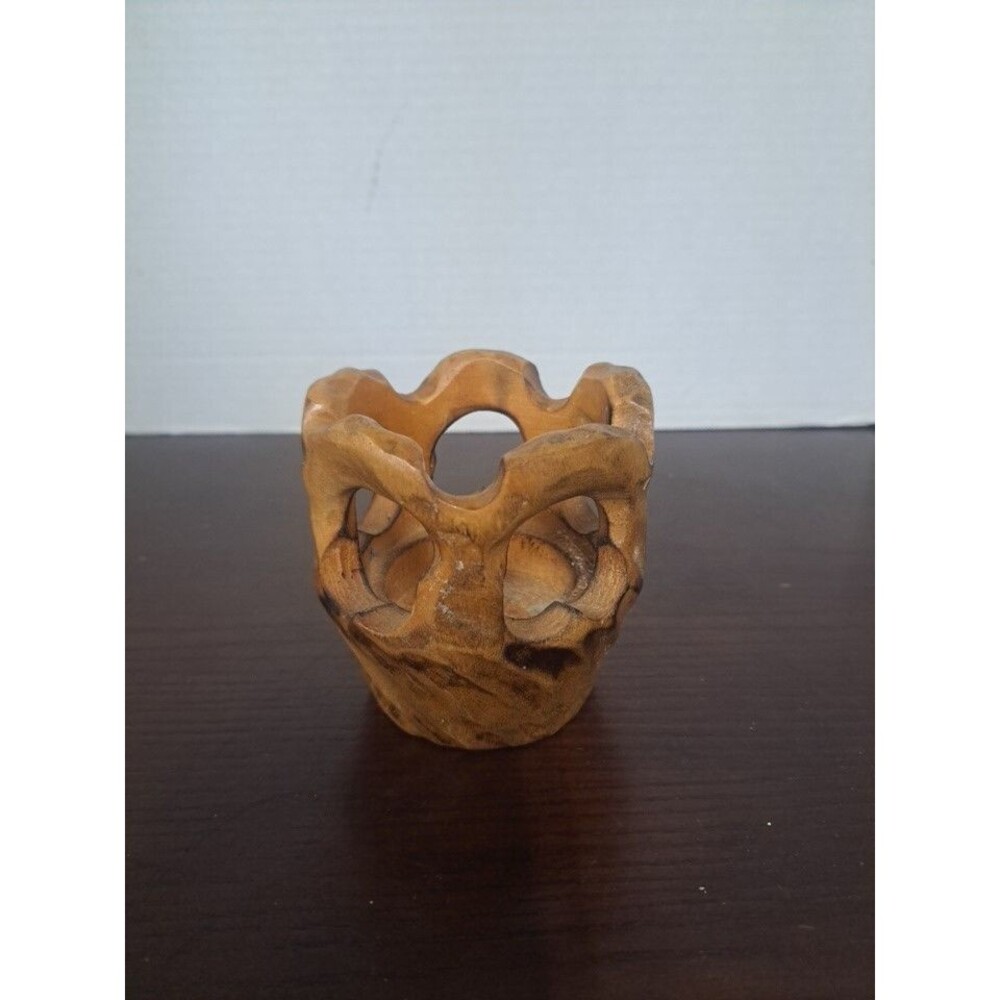 Wooden Hand Carved Wooden Votive Candle Holder
